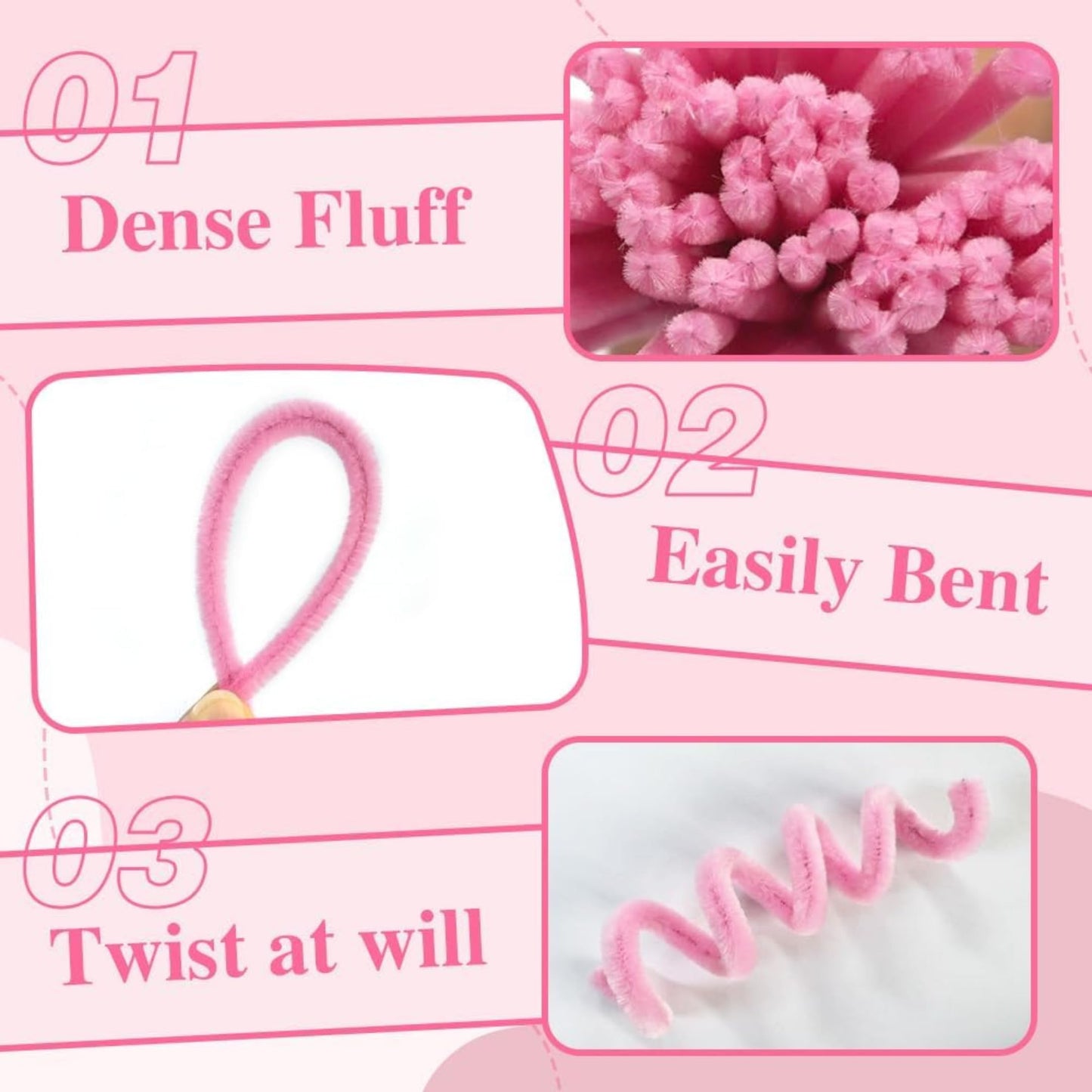 YUNAMI Chenille Stems for DIY Flower Making - 200 Pcs Pipe Cleaners with Floral Wire, Tape, Stamen & Wrapping Paper - Premium Bouquet Supplies for Home Decor & Gifting (Pink)